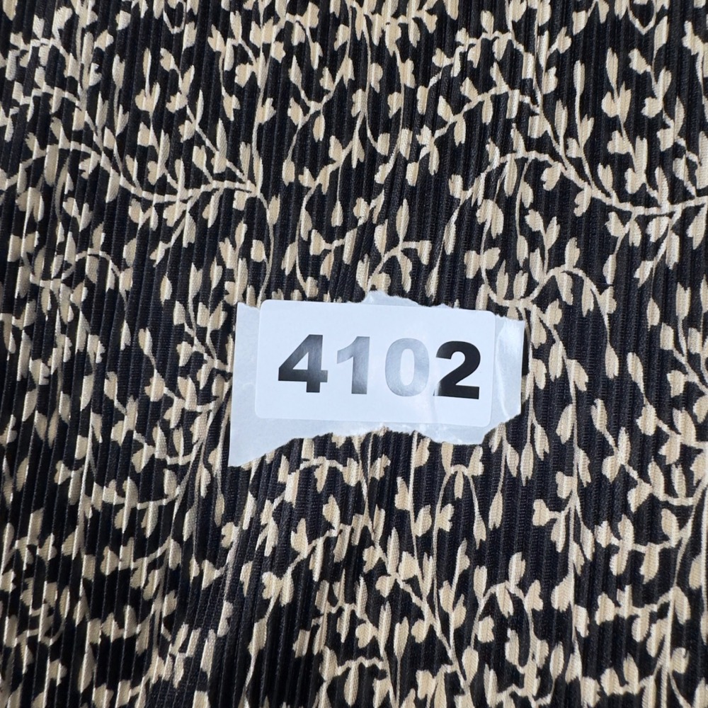 Connected Apparel Midi Dress Womens 10 Black Tan Leaf Print Pleated Asymmetrical - Picture 6 of 6